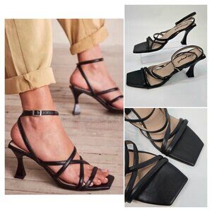 Free People Black Faye Strappy Square Toe Heels Women's Size US 10 EU 41
